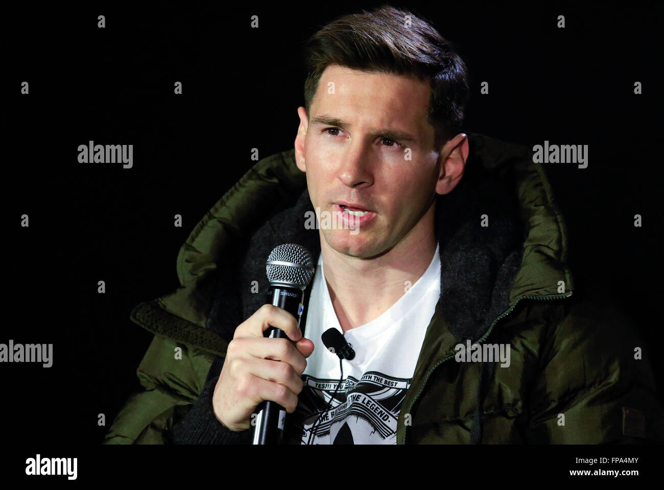 Barcelona, Spain. 17th Mar, 2016. FC Barcelona's Argentinian forward Lionel Messi attends a press conference in which Huawei announces Messi's appointment as the company's latest Global Brand Ambassador in Barcelona, Spain, March 17, 2016. © Pau Barrena/Xinhua/Alamy Live News Stock Photo