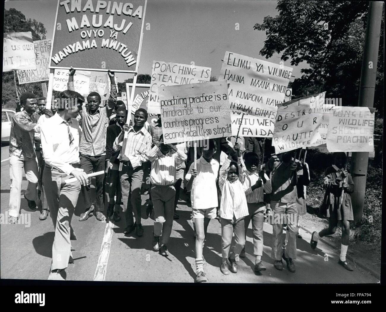 1981 - Kenyan children protest against poaching: Several hundred Kenyan children from all over the country demonstrated at the weekend in support of Government measures to end poaching and to eliminate criminal middlemen in the illegal traffic in trophies, both of which are currently posing a threat to Kenya's wildlife. They were all members of the Kenyan Wildlife Clubs, and they congregated outside the Nairobi Museum where they were addressed by their National Chairman, Mr Richard Leakey. Mr Leakey, son of them late Louis S.B. Leakey, is also Director of the National Museums of Kenya. Later, Stock Photo