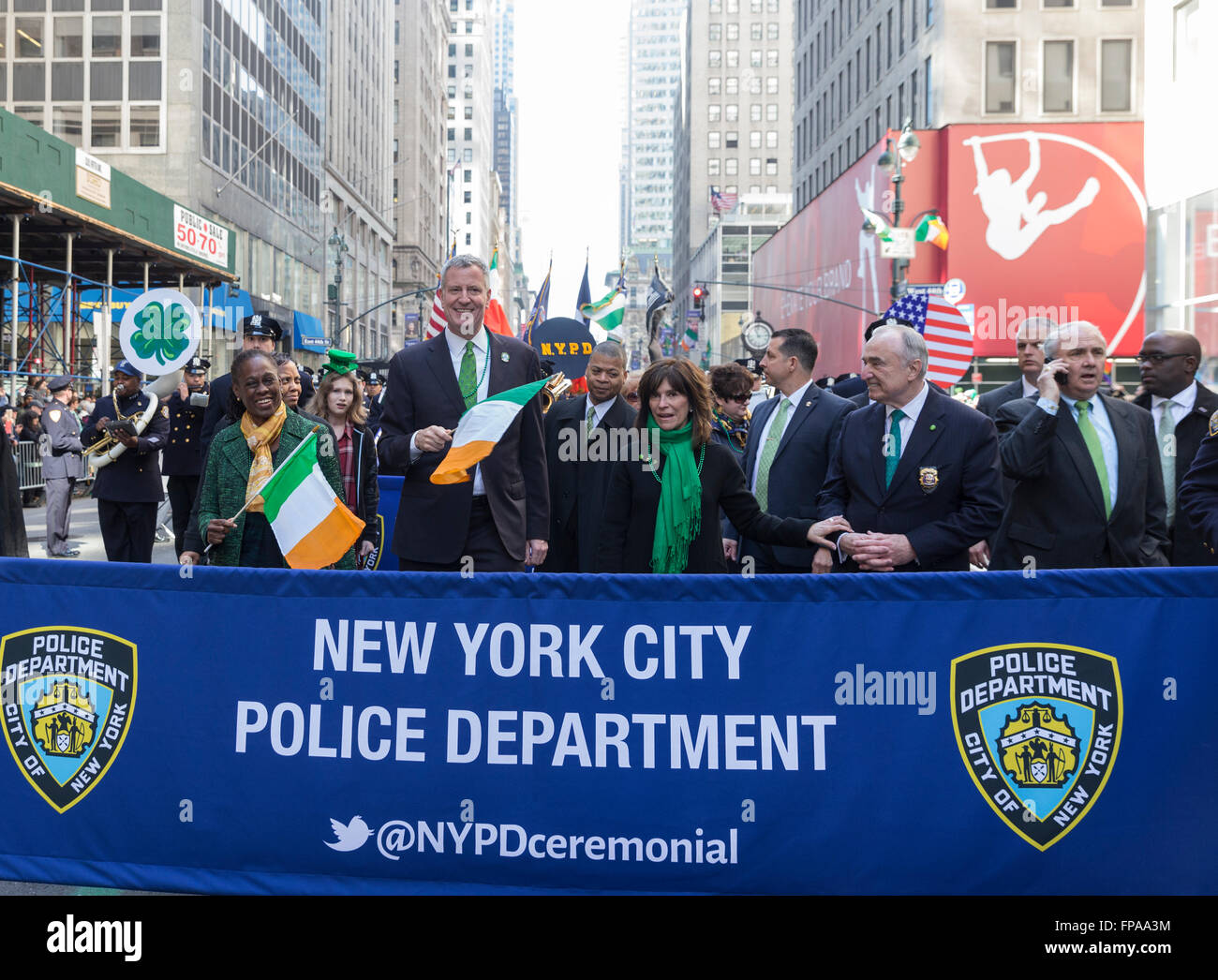 New York, USA. 17th March, 2016. Bill de Blasio, Chirlane McCray, William Bratton, Rikki Klieman attend annual St. Patrick’s Day parade on 5th avenue in New York Credit:  lev radin/Alamy Live News Stock Photo