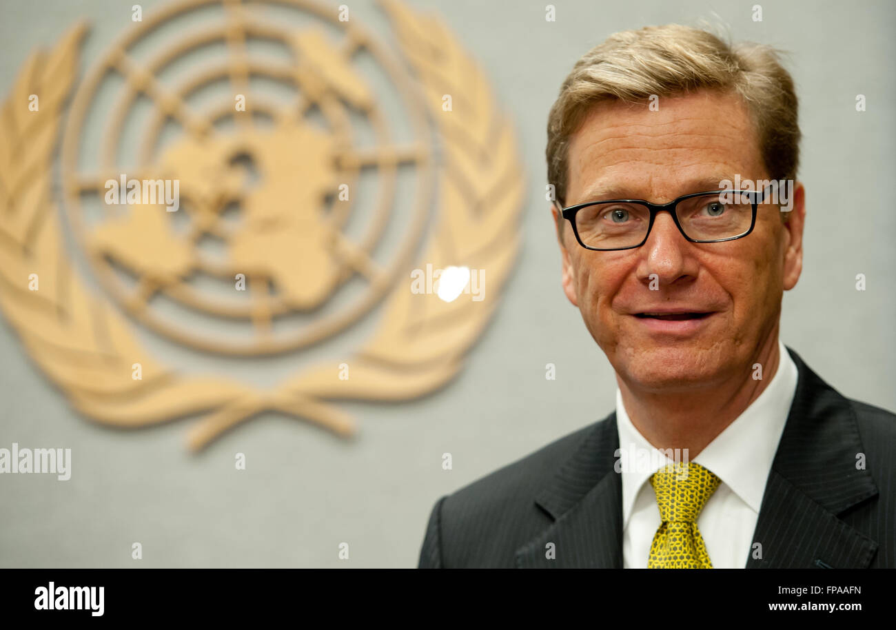 Germany's Foreign Minister Guido Westerwelle stands inside an office at the UN in New York, United States, 23 September 2012. Westerwelle visits New York from 21 to 28 September 2012 to attends the United Nations' 67th General Assembly. Photo: Sven Hoppe Stock Photo