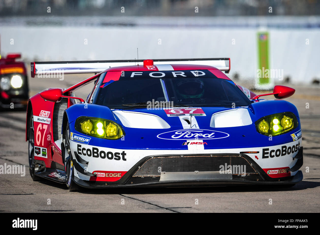 Sebring, Florida, USA. 17th Mar, 2016. Imsa WTSC 12 hours of Sebring endurance race. Thursday free practise day. #67 FORD CHIP GANASSI RACING (USA) FORD GT GTLM RYAN BRISCOE (AUS) SCOTT DIXON (NZL) RICHARD WESTBROOKE (GBR) Credit:  Action Plus Sports/Alamy Live News Stock Photo