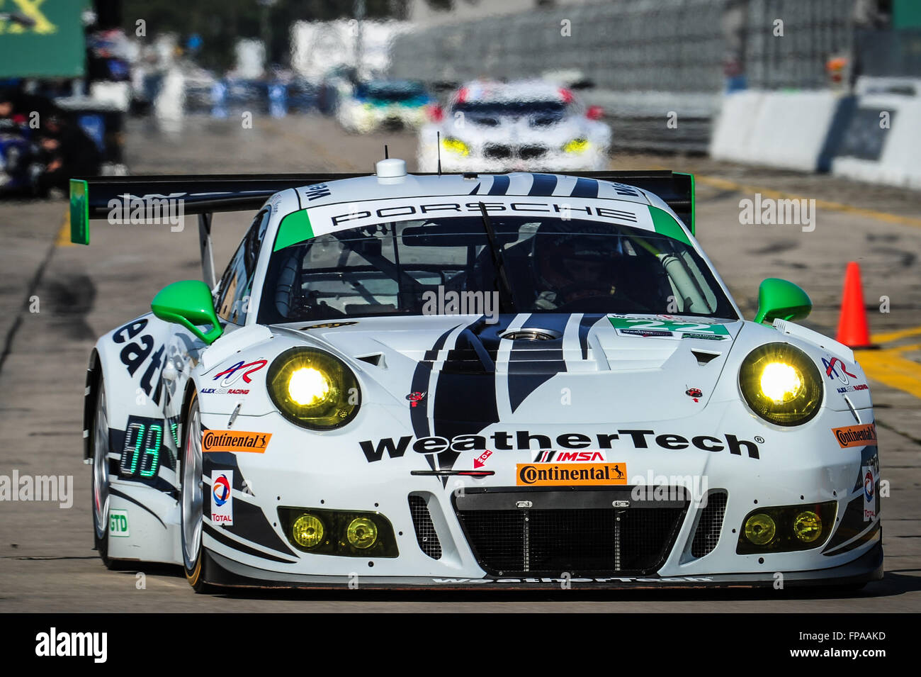 Sebring, Florida, USA. 17th Mar, 2016. Imsa WTSC 12 hours of Sebring endurance race. Thursday free practise day. #22 ALEX JOB RACING (USA) PORSCHE 991 GT3 R GTD COOPER MACNEIL (USA) LEH KEEN (USA) GUNNAR JEANNETTE (USA) Credit:  Action Plus Sports/Alamy Live News Stock Photo