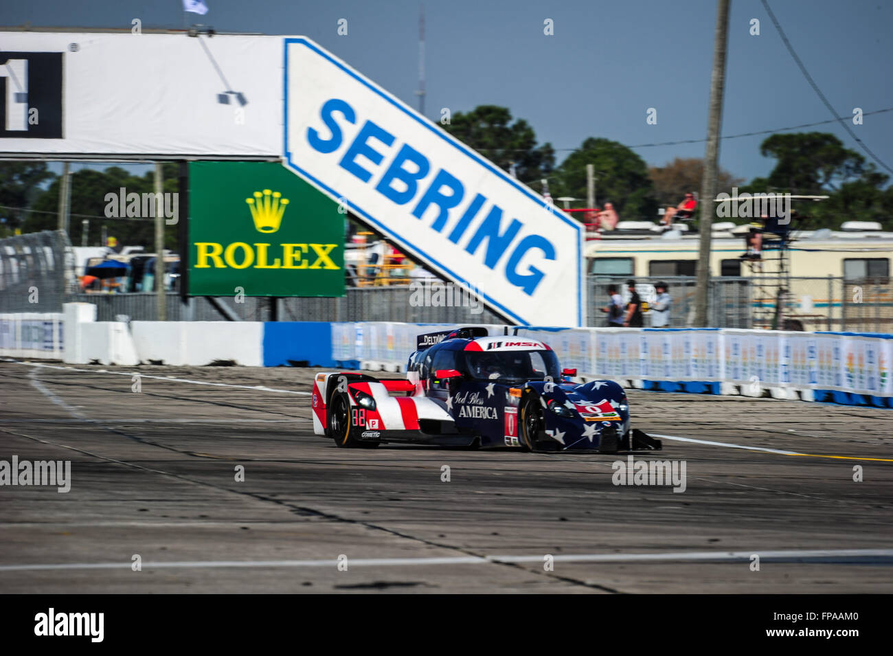 Sebring, Florida, USA. 17th Mar, 2016. Imsa WTSC 12 hours of Sebring endurance race. Thursday free practise day. #0 PANOZ DELTAWING RACING (USA) DWC13 ELAN KATHERINE LEGGE (GBR) ANDY MEYRICK (GBR) SEAN RAYHALL (USA) Credit:  Action Plus Sports/Alamy Live News Stock Photo