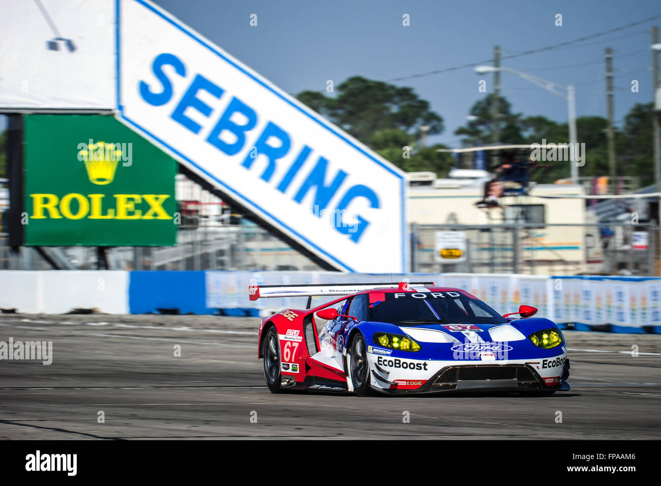 Sebring, Florida, USA. 17th Mar, 2016. Imsa WTSC 12 hours of Sebring endurance race. Thursday free practise day. #67 FORD CHIP GANASSI RACING (USA) FORD GT GTLM RYAN BRISCOE (AUS) SCOTT DIXON (NZL) RICHARD WESTBROOKE (GBR) Credit:  Action Plus Sports/Alamy Live News Stock Photo