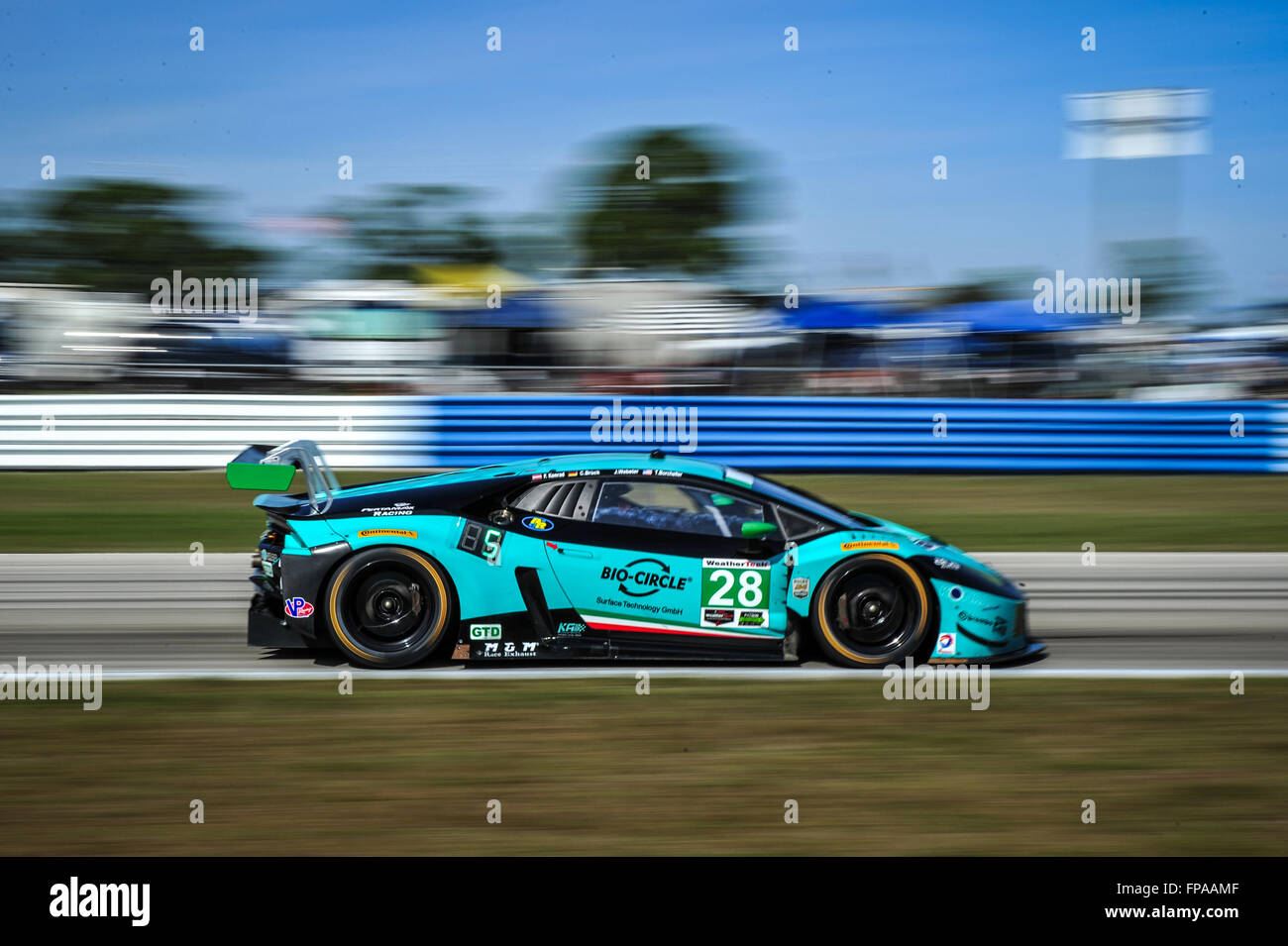 Sebring, Florida, USA. 17th Mar, 2016. Imsa WTSC 12 hours of Sebring endurance race. Thursday free practise day. #28 KONRAD MOTORSPORT (AUT) LAMBORGHINI HURACAN GT3 GTD FRANZ KONRAD (AUT) TERRY BORCHELLER (USA) CHRISTOPHE BRUCK (DEU) JOSH WEBSTER (GBR) Credit:  Action Plus Sports/Alamy Live News Stock Photo