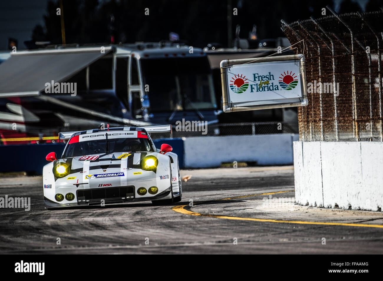 Sebring, Florida, USA. 17th Mar, 2016. Imsa WTSC 12 hours of Sebring endurance race. Thursday free practise day. #911 PORSCHE NORTH AMERICA (USA) PORSCHE 911 RSR GTLM NICK TANDY (GBR) PATRICK PILET (FRA) KEVIN ESTRE (FRA) Credit:  Action Plus Sports/Alamy Live News Stock Photo