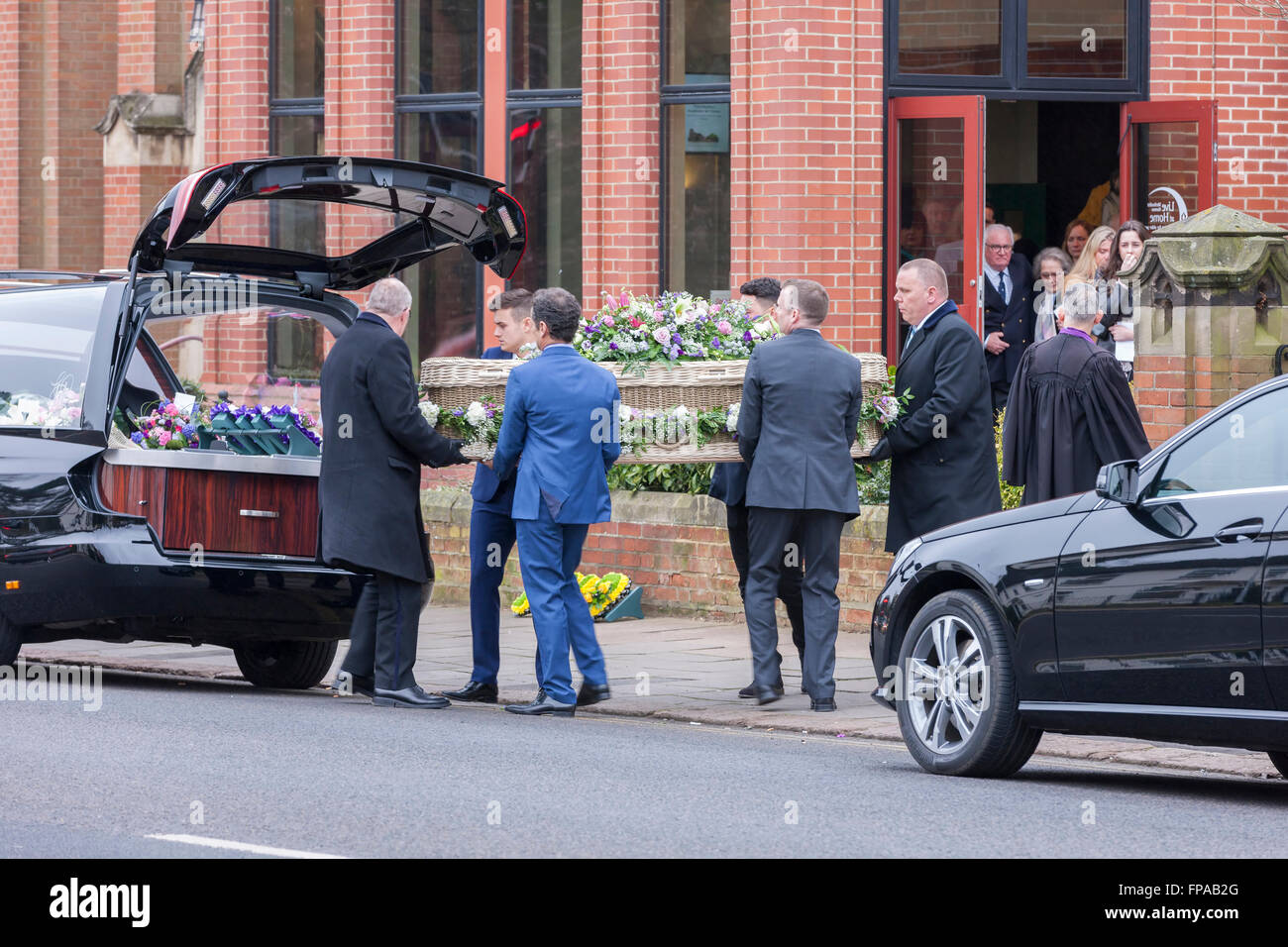 Northampton, UK. 18th March, 2016. Park Avenue Methodist Church, Park Ave North. Family and friends attend a Memorial service for India Chipchase (who was murdered on 31st January 2016) before going to The Counties Crematorium. Towcester Road, Milton Malsor, Northampton for her cremation. Credit:  Keith J Smith./Alamy Live News Stock Photo