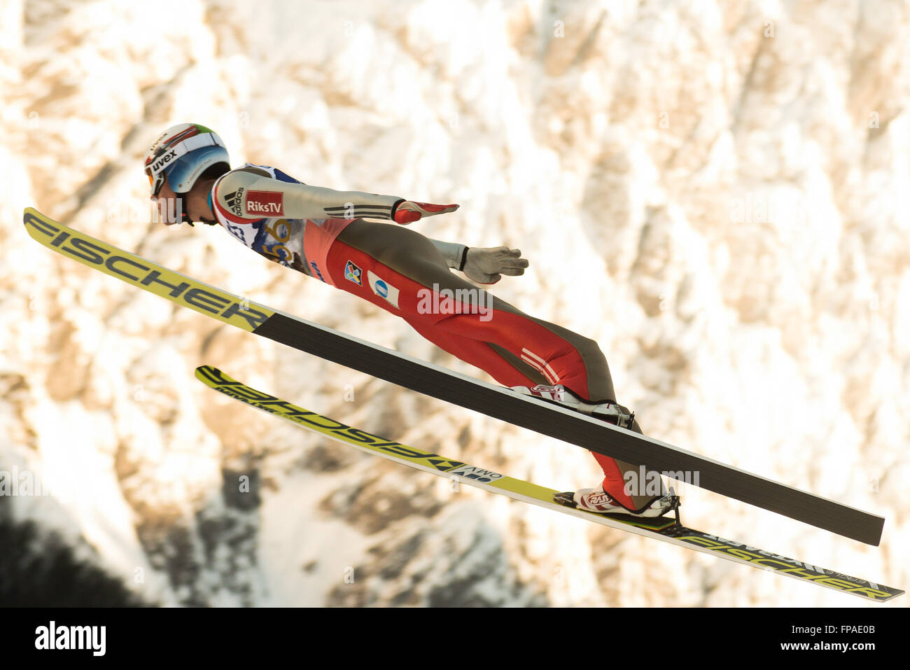 Planica, Slovenia. 18th Mar, 2016. Daniel Andre Tande of Norway competes during Planica FIS Ski Jumping World Cup final on the March 18, 2016 in Planica, Slovenia. © Rok Rakun/Pacific Press/Alamy Live News Stock Photo
