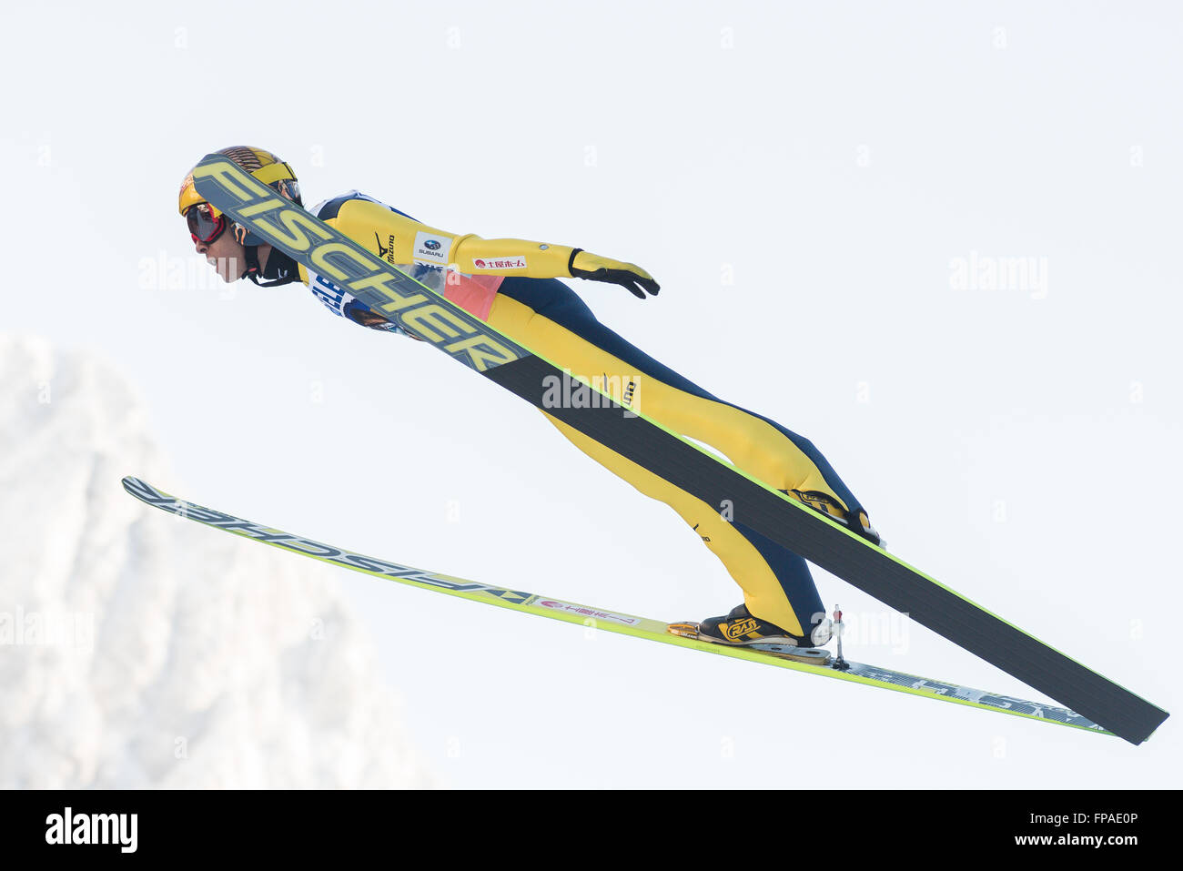 Planica, Slovenia. 18th Mar, 2016. Noriaki Kasai of Japan competes during Planica FIS Ski Jumping World Cup final on the March 18, 2016 in Planica, Slovenia. © Rok Rakun/Pacific Press/Alamy Live News Stock Photo