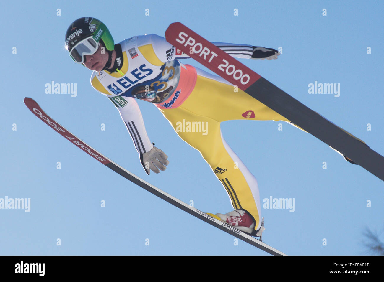 Planica, Slovenia. 18th Mar, 2016. Anze Lenisek of Slovenia competes during Planica FIS Ski Jumping World Cup finals on the March 18, 2016 in Planica, Slovenia. © Rok Rakun/Pacific Press/Alamy Live News Stock Photo