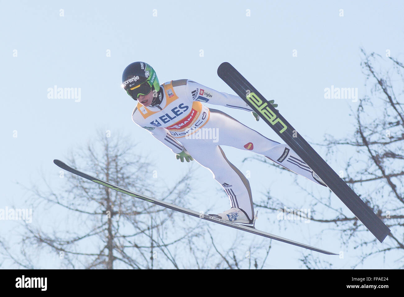 Planica, Slovenia. 18th Mar, 2016. Peter Prevc of Slovenia competes during Planica FIS Ski Jumping World Cup finals on the March 18, 2016 in Planica, Slovenia. © Rok Rakun/Pacific Press/Alamy Live News Stock Photo