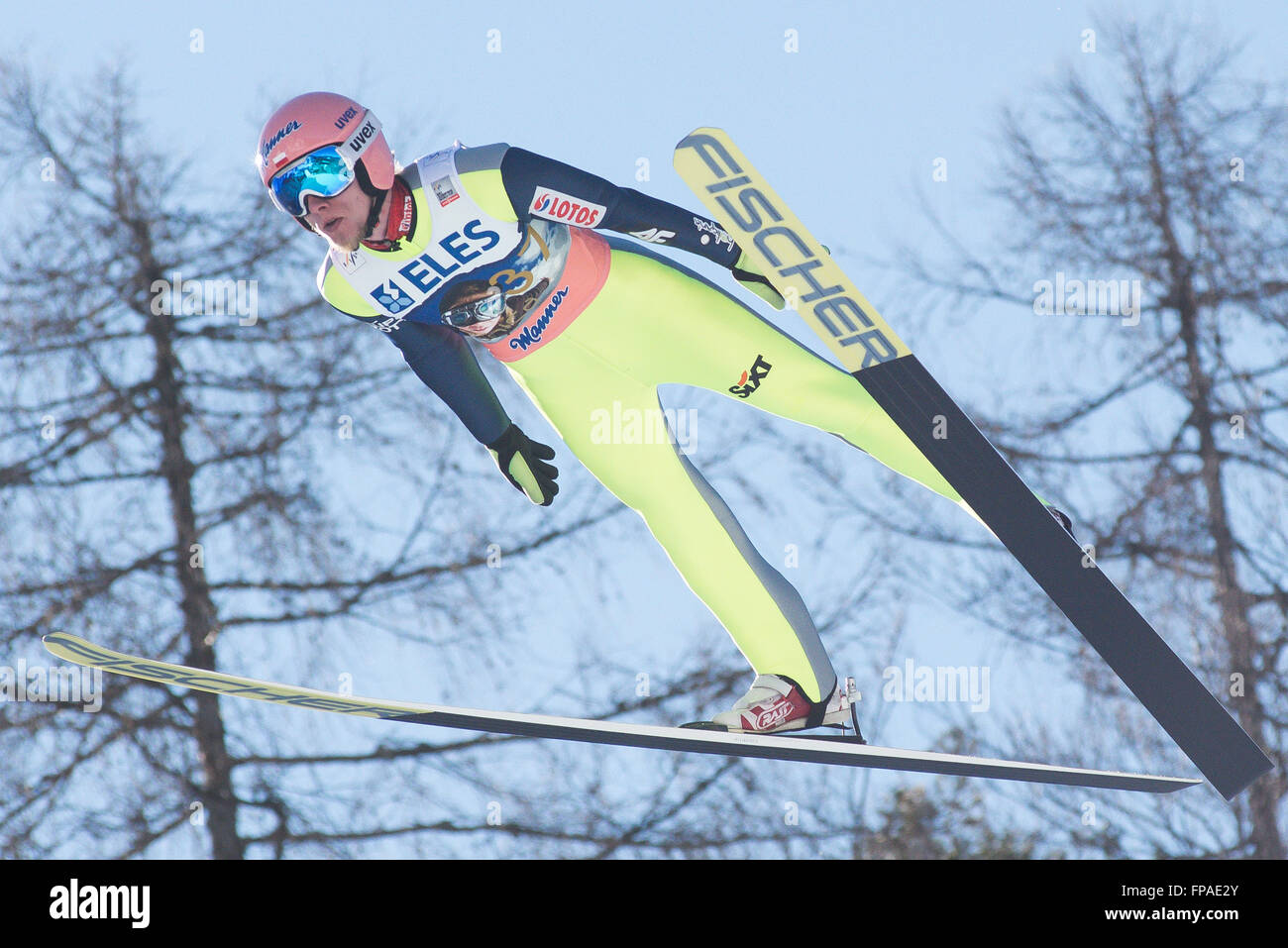 Planica, Slovenia. 18th Mar, 2016. Dawid Kubacki of Poland competes during Planica FIS Ski Jumping World Cup finals on the March 18, 2016 in Planica, Slovenia. © Rok Rakun/Pacific Press/Alamy Live News Stock Photo