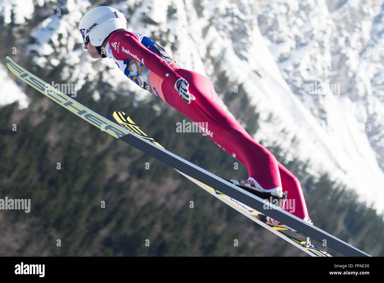 Planica, Slovenia. 18th Mar, 2016. Simon Ammann competes during Planica FIS Ski Jumping World Cup final on the March 18, 2016 in Planica, Slovenia. © Rok Rakun/Pacific Press/Alamy Live News Stock Photo