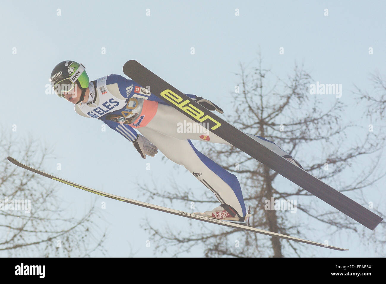 Planica, Slovenia. 18th Mar, 2016. Jaka Hvala of Slovenia competes during Planica FIS Ski Jumping World Cup finals on the March 18, 2016 in Planica, Slovenia. © Rok Rakun/Pacific Press/Alamy Live News Stock Photo