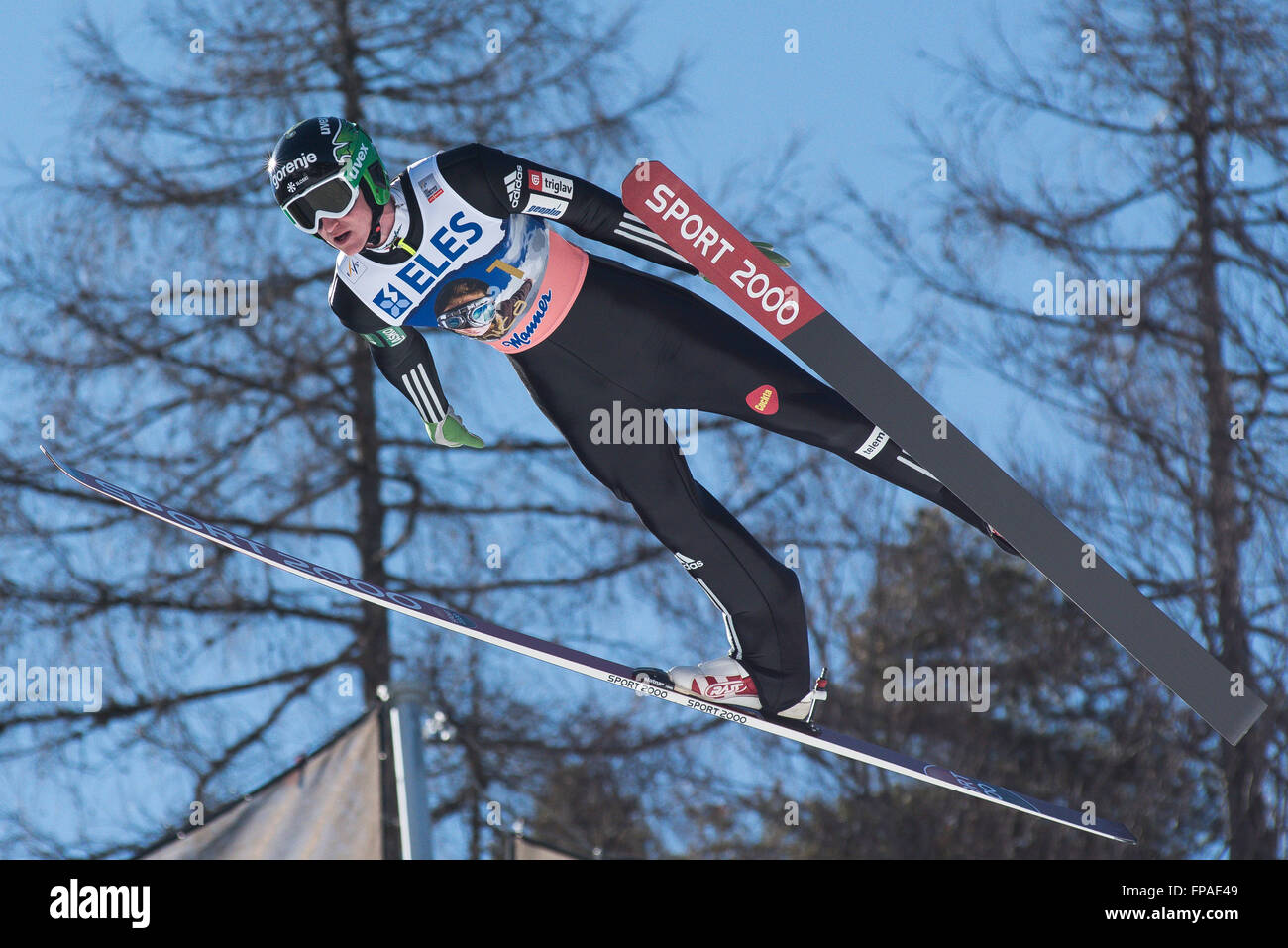 Planica, Slovenia. 18th Mar, 2016. Mitja Meznar of Slovenia competes during Planica FIS Ski Jumping World Cup finals on the March 18, 2016 in Planica, Slovenia. © Rok Rakun/Pacific Press/Alamy Live News Stock Photo