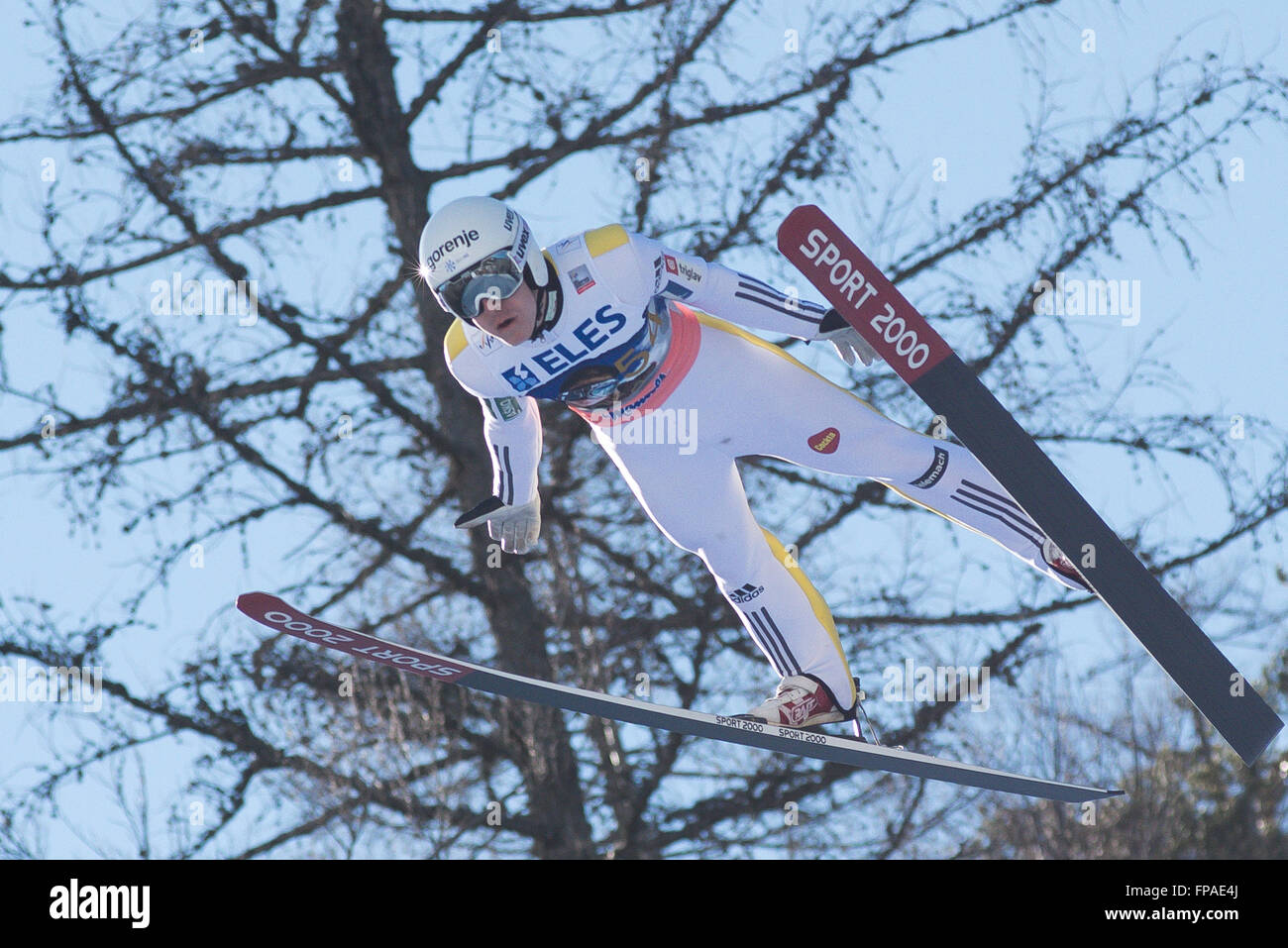 Planica, Slovenia. 18th Mar, 2016. Jurij Tepes of Slovenia competes during Planica FIS Ski Jumping World Cup final on the March 18, 2016 in Planica, Slovenia. © Rok Rakun/Pacific Press/Alamy Live News Stock Photo