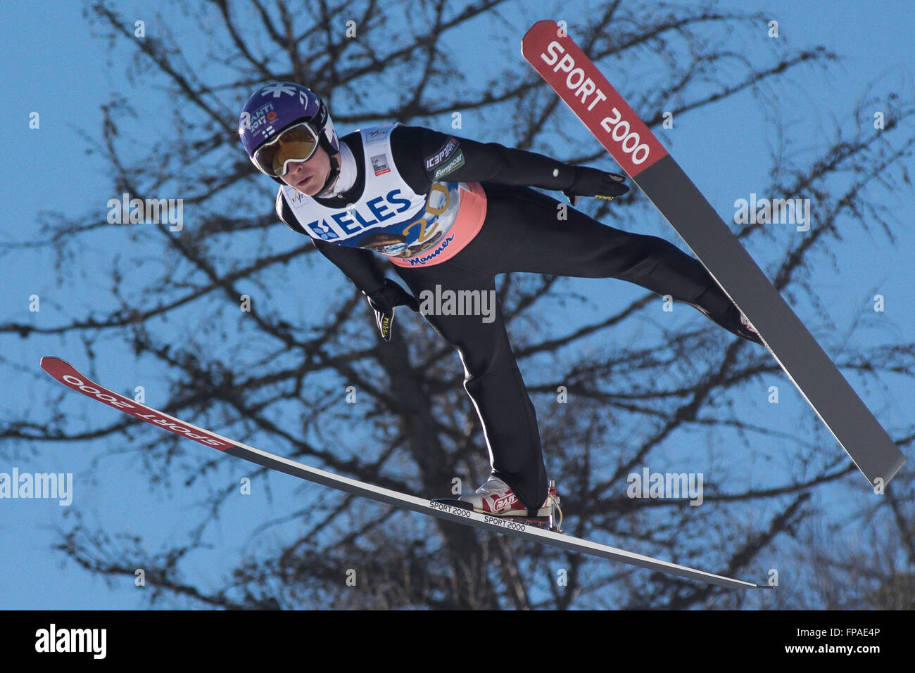 Planica, Slovenia. 18th Mar, 2016. Ville Larinto of Finland competes during Planica FIS Ski Jumping World Cup finals on the March 18, 2016 in Planica, Slovenia. © Rok Rakun/Pacific Press/Alamy Live News Stock Photo