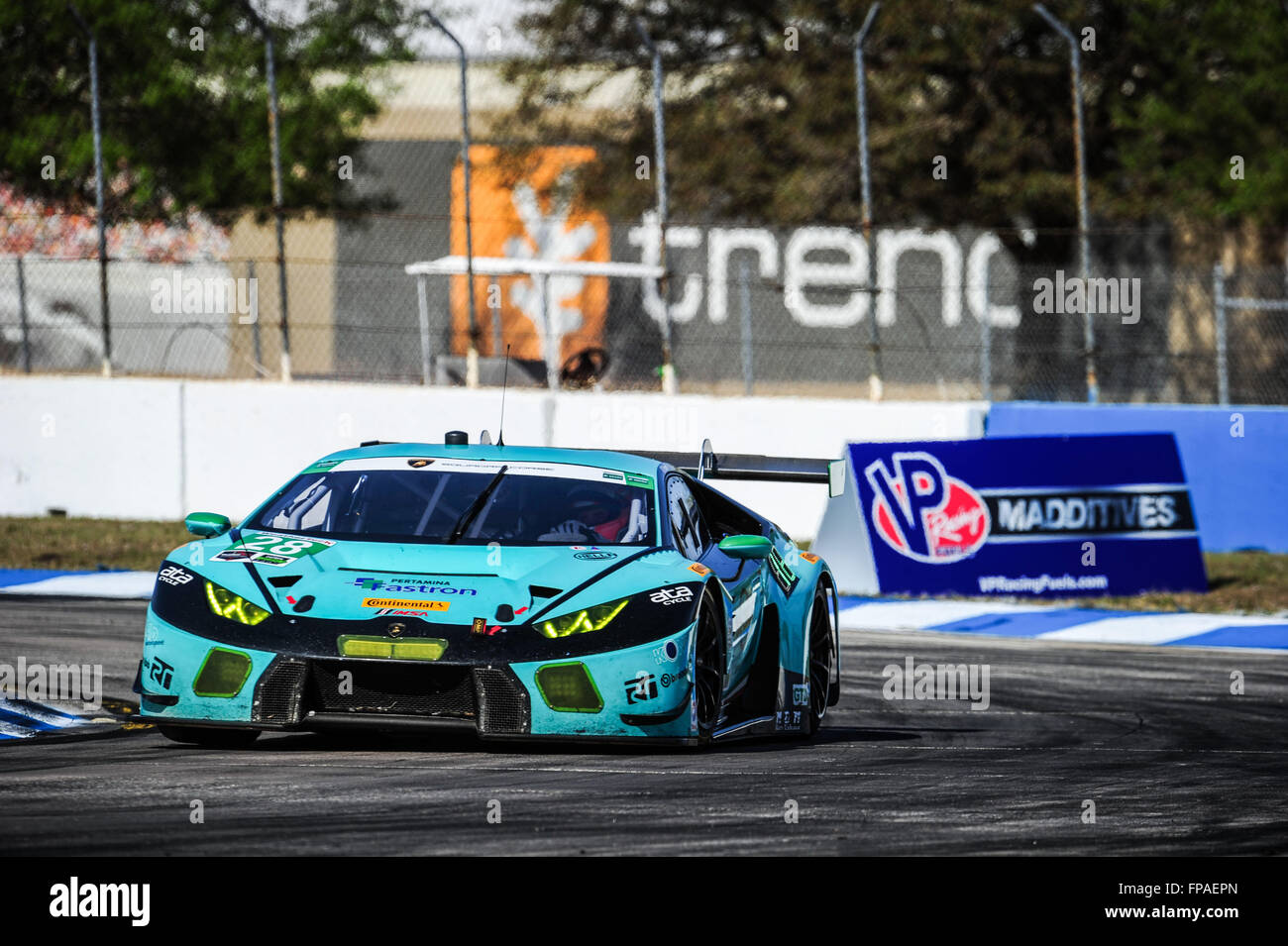 Sebring, Florida, USA. 18th Mar, 2016. Imsa WTSC 12 hours of Sebring endurance race. Friday practise and qualification day. #28 KONRAD MOTORSPORT (AUT) LAMBORGHINI HURACAN GT3 GTD FRANZ KONRAD (AUT) TERRY BORCHELLER (USA) CHRISTOPHE BRUCK (DEU) JOSH WEBSTER (GBR) Credit:  Action Plus Sports/Alamy Live News Stock Photo