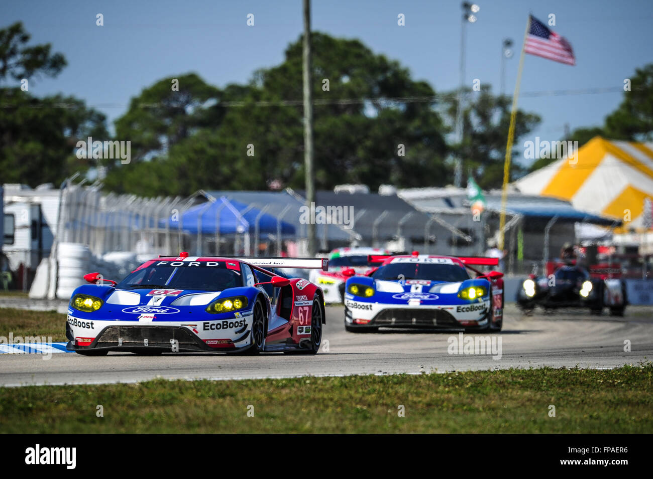 Sebring, Florida, USA. 18th Mar, 2016. Imsa WTSC 12 hours of Sebring endurance race. Friday practise and qualification day. #67 FORD CHIP GANASSI RACING (USA) FORD GT GTLM RYAN BRISCOE (AUS) SCOTT DIXON (NZL) RICHARD WESTBROOKE (GBR) Credit:  Action Plus Sports/Alamy Live News Stock Photo