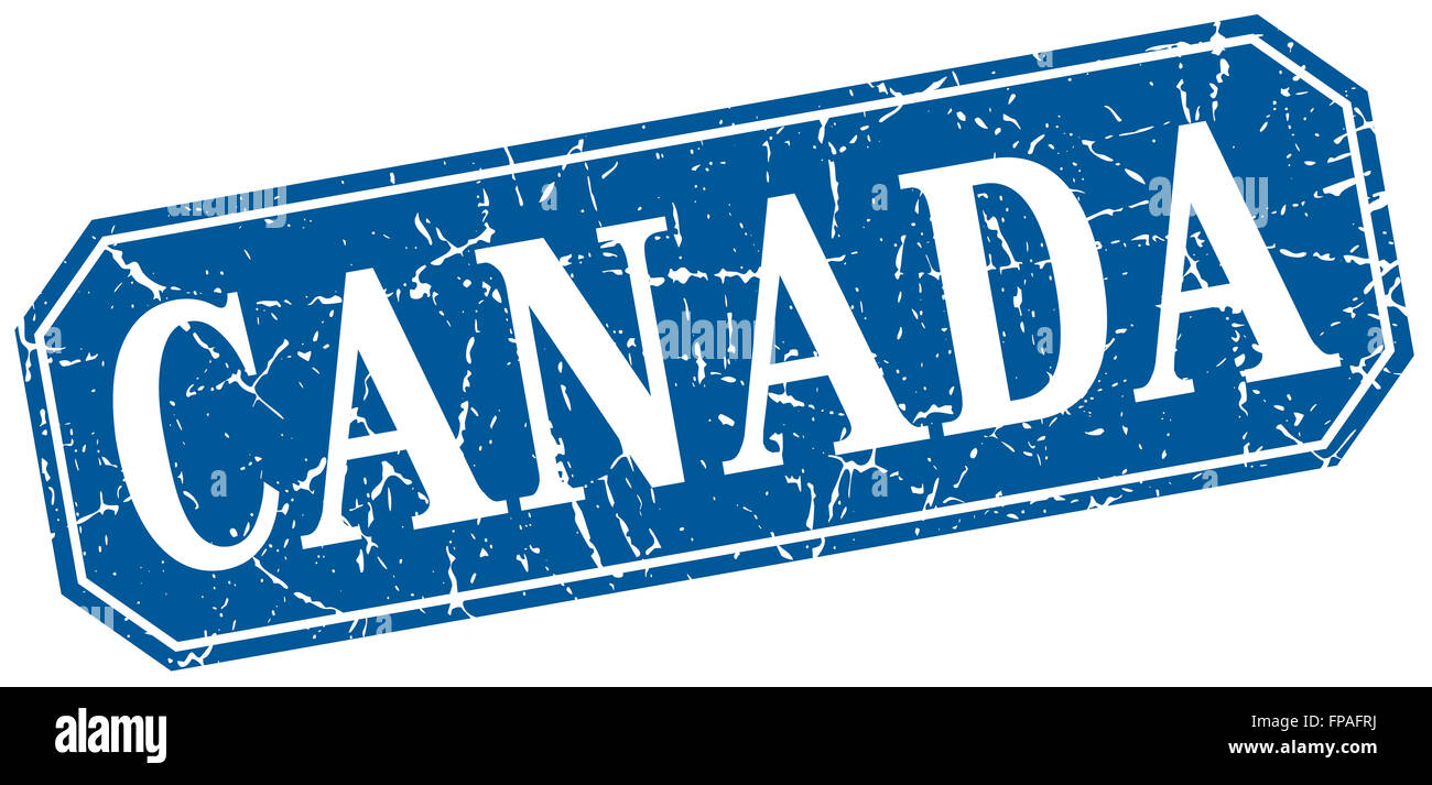 Canada blue square grunge retro style sign Stock Photo - Alamy