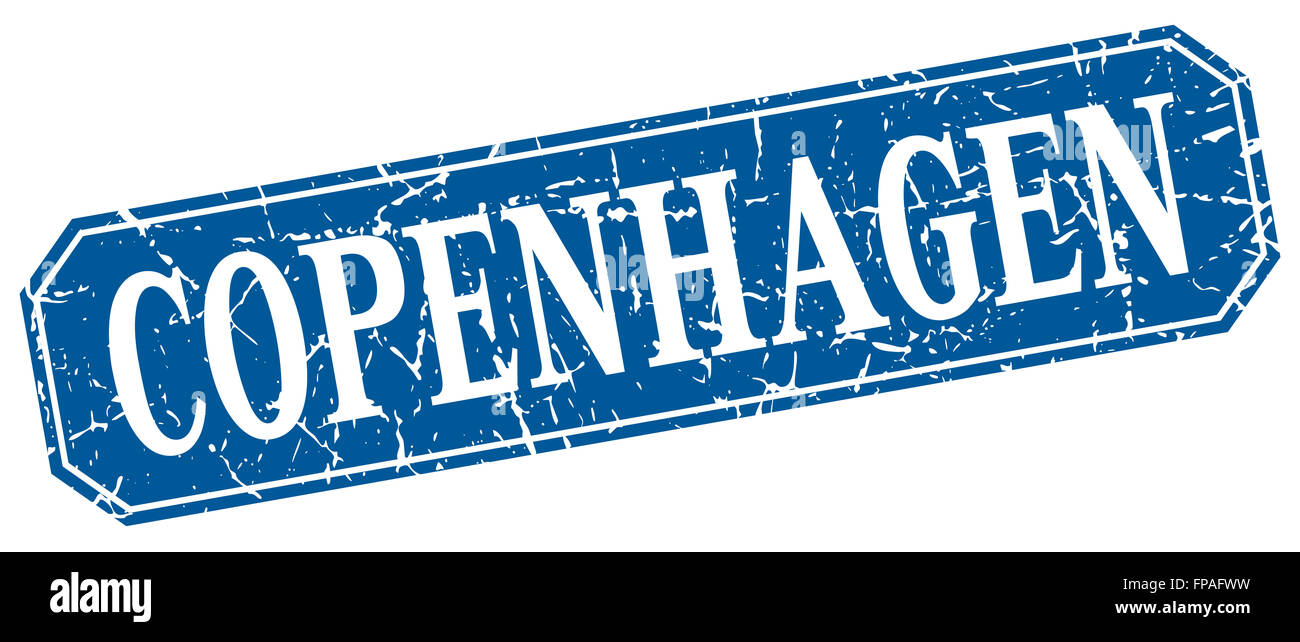 Copenhagen blue square grunge retro style sign Stock Photo - Alamy