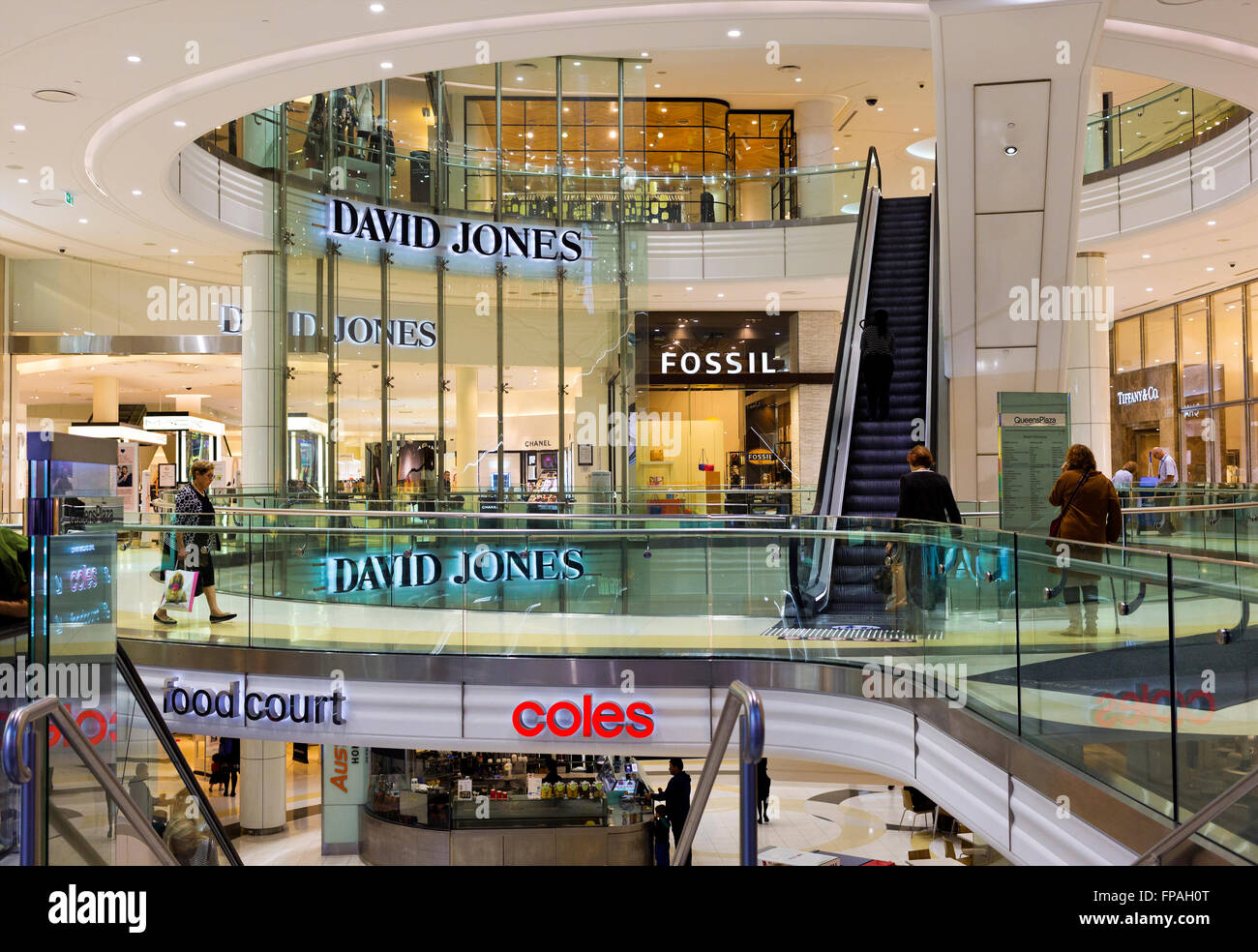 shopping centre mal in Brisbane city, queensland, australia showing shoppers, food hall court and apartment stores Stock Photo