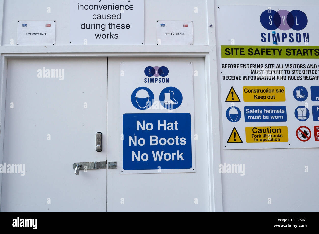 Works site entrance safety notice Stock Photo