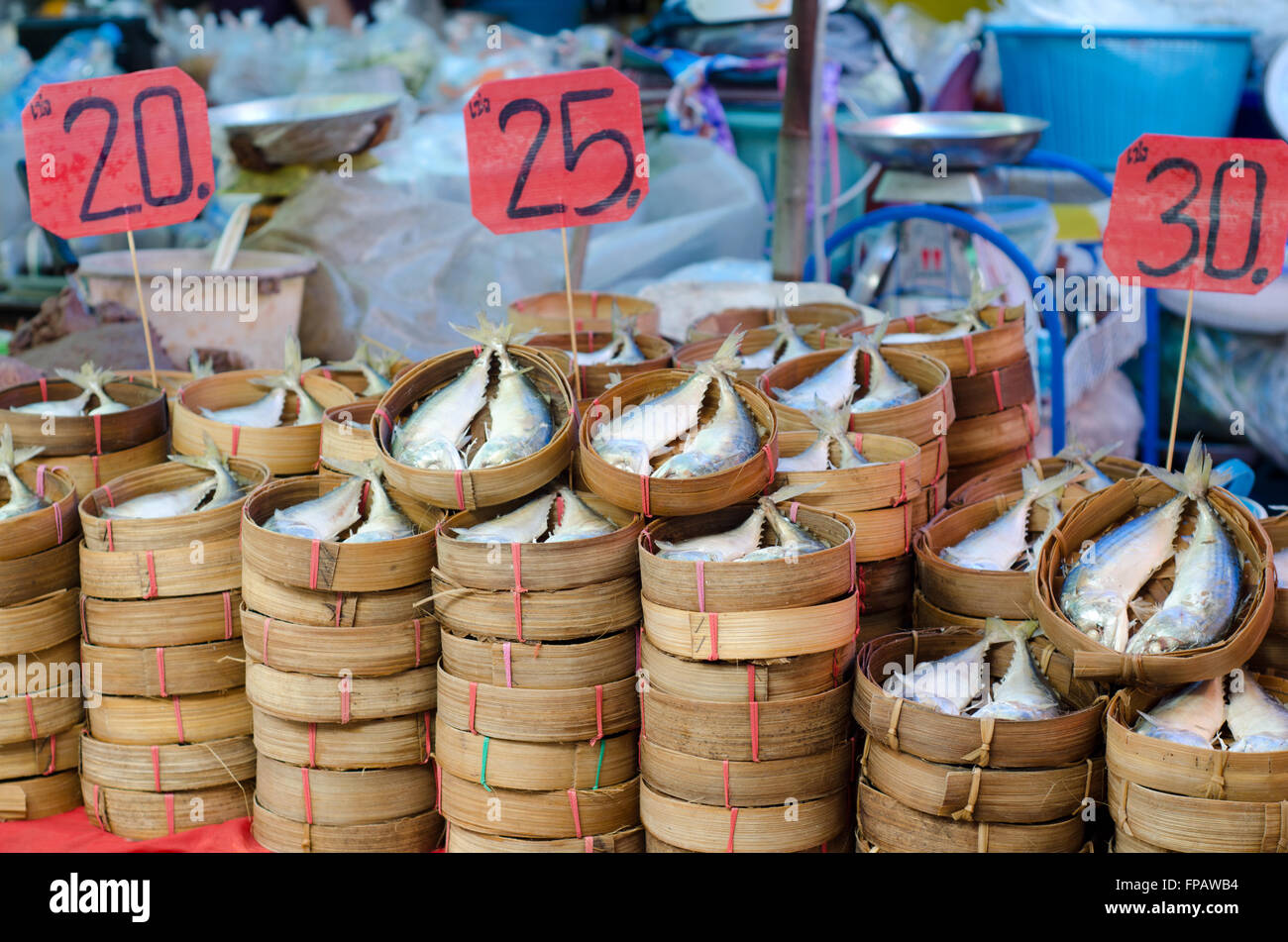 Indian Mackerel in market, Thailand Stock Photo