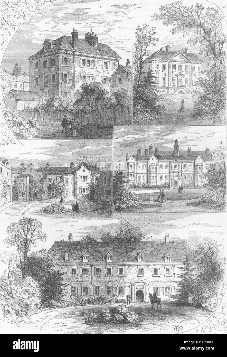CHELSEA: Gough, Shrewsbury, Beaufort, Winchester House, antique print 1880 Stock Photo