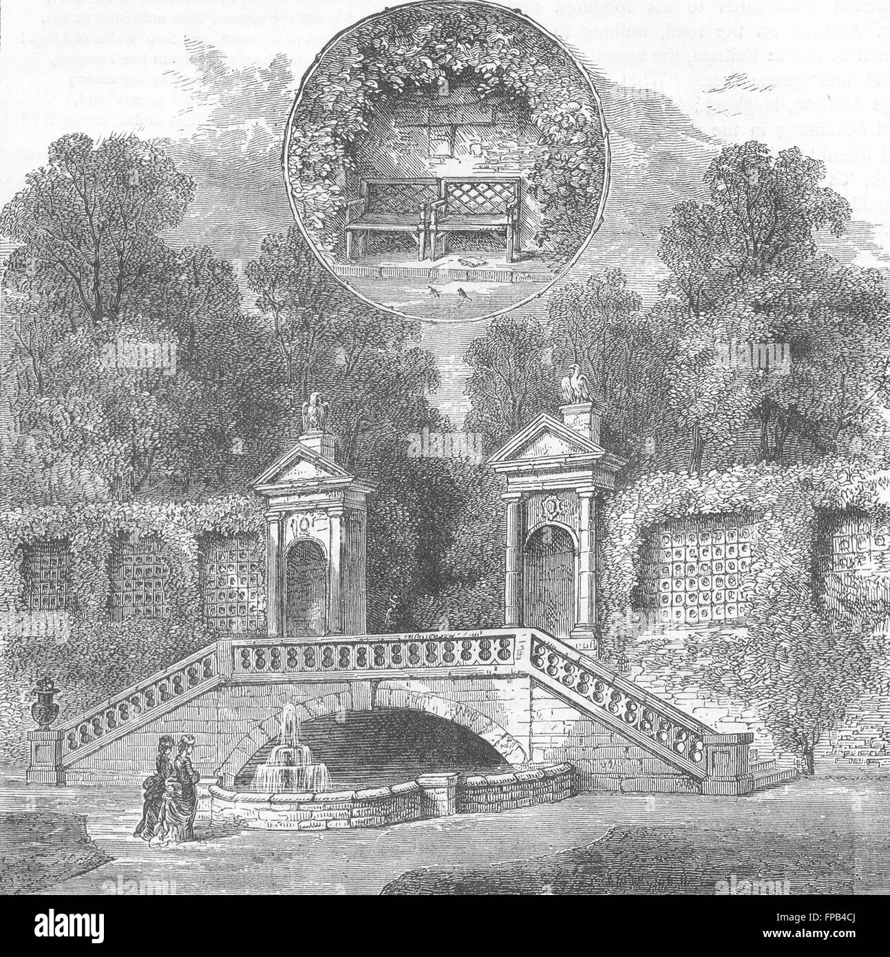 HOLLAND HOUSE Rogers Seat & Inigo Jones Gateway , antique print 1880