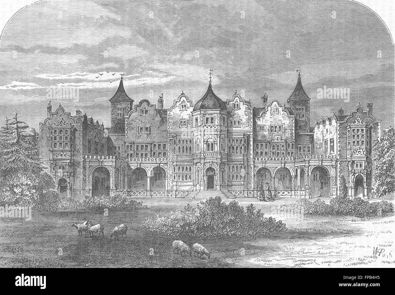Grand staircase Holland House London c1880 old antique print HOLLAND PARK