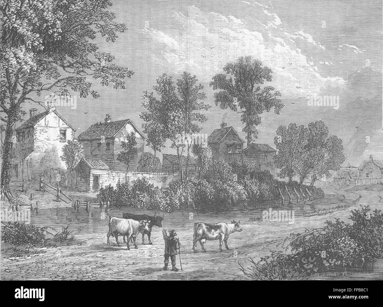 LONDON: Regent's Park: Farm, 1750, antique print 1880 Stock Photo