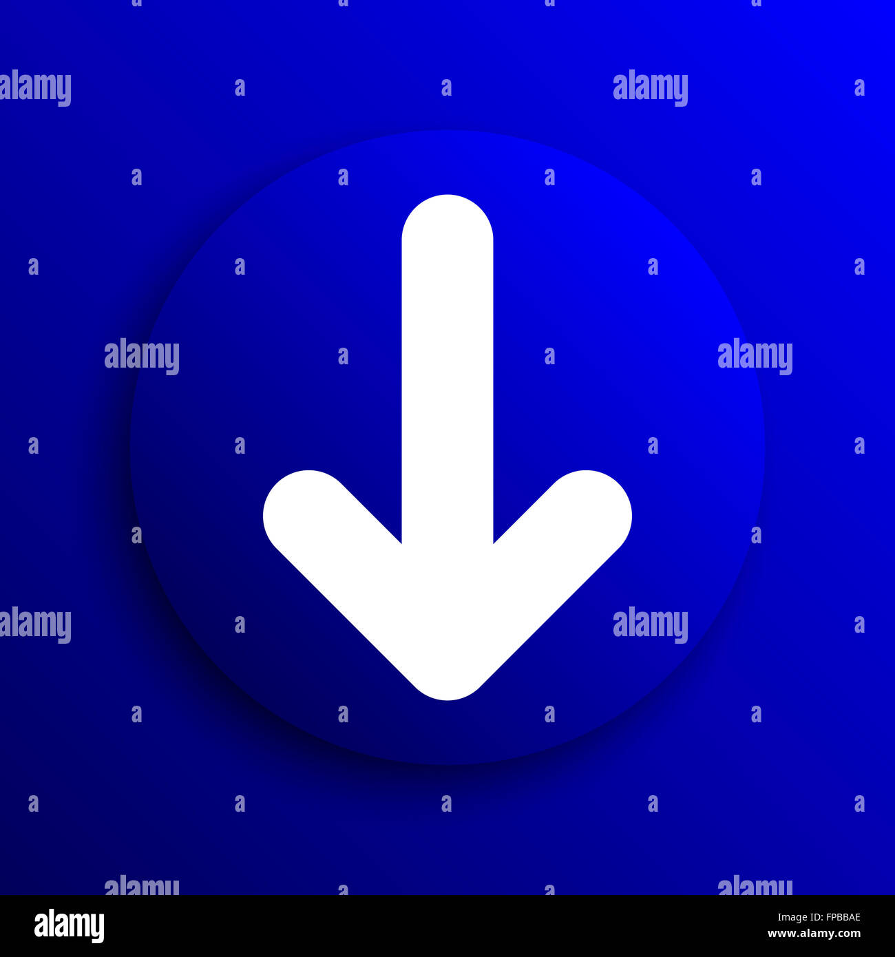 Down arrow icon. Internet button on blue background Stock Photo - Alamy