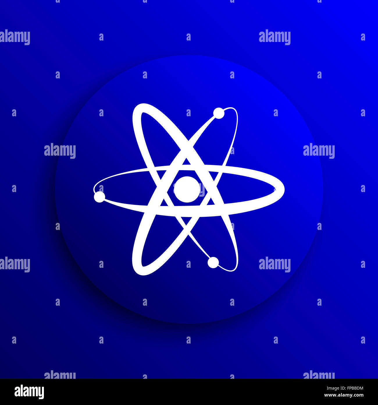 Atoms icon. Internet button on blue background Stock Photo - Alamy