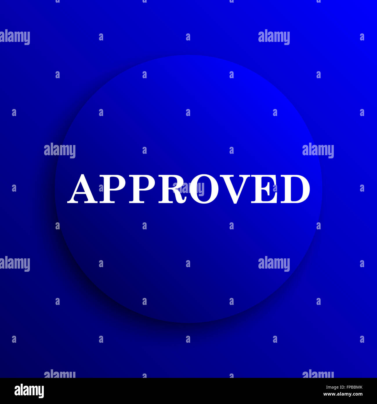 Approved icon. Internet button on blue background Stock Photo - Alamy