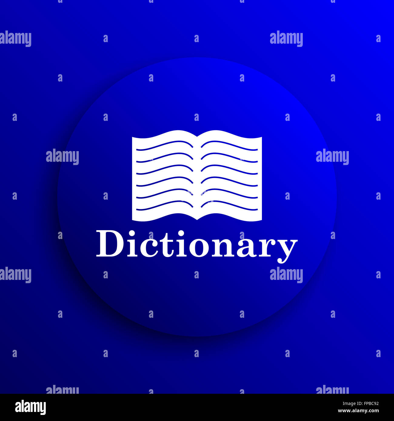 Dictionary icon. Internet button on blue background Stock Photo - Alamy