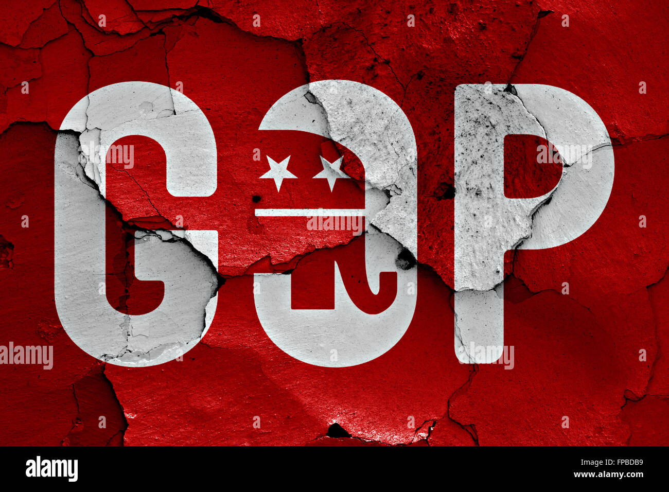 flag of GOP painted on cracked wall Stock Photo