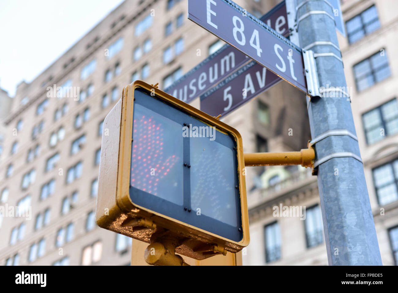 Street Signs along Museum Mile in New York City. Stock Photo