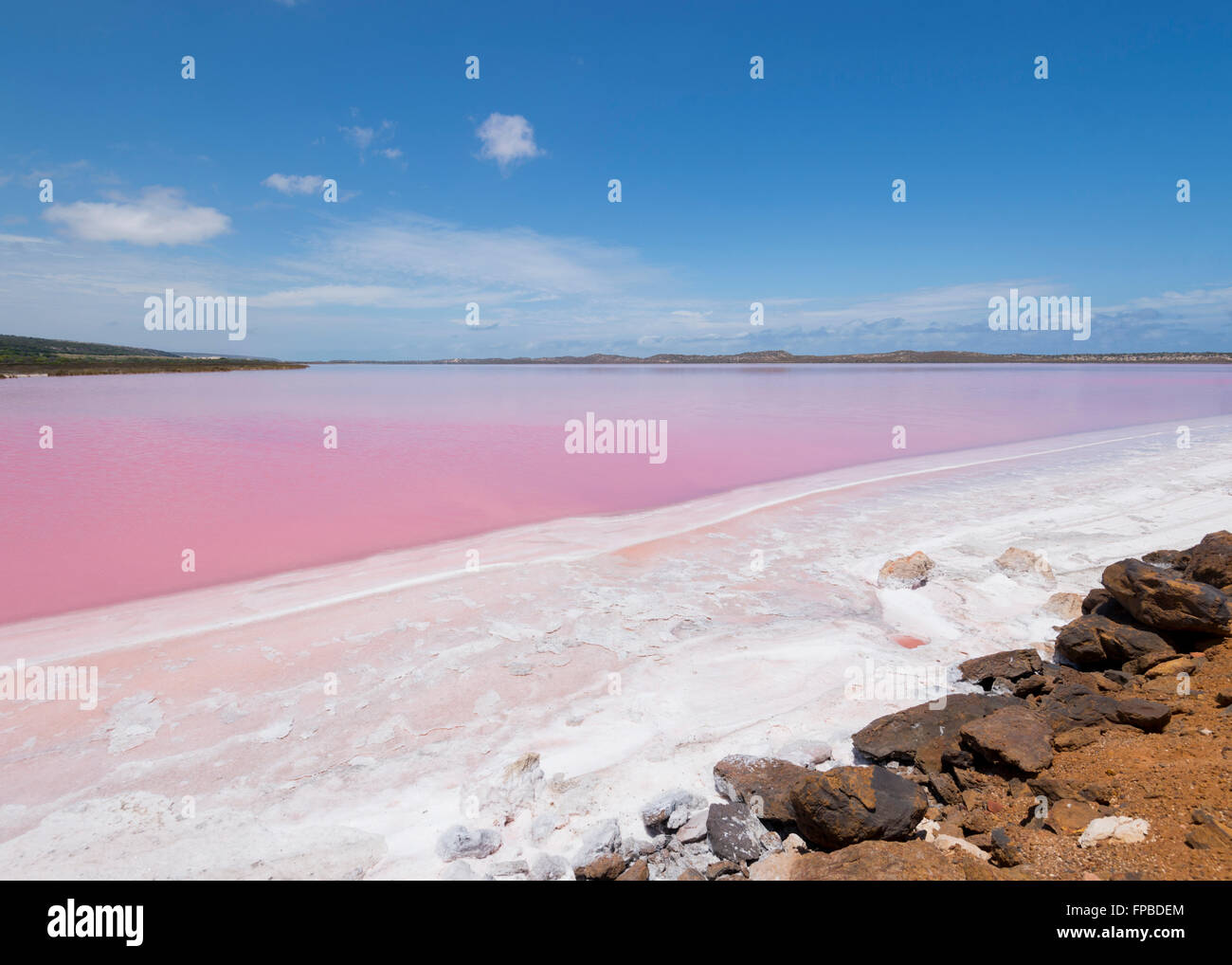 Hutt Lagoon, Pink Lake containing Beta-carotene, Western Australia, WA, Australia Stock Photo