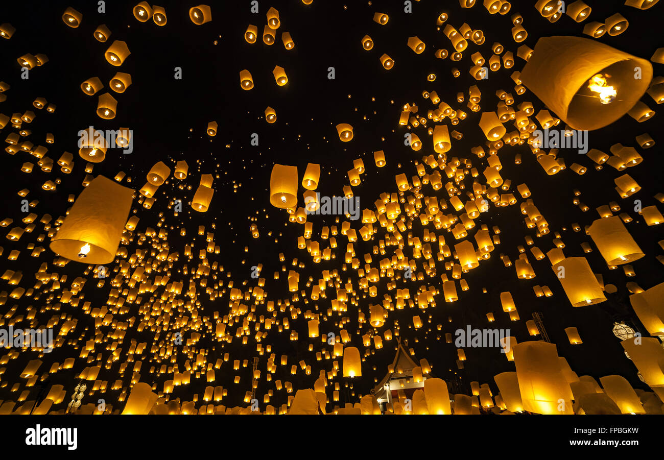 Loi Krathong and Yi Peng Festival, Chiang Mai, Thailand Stock Photo