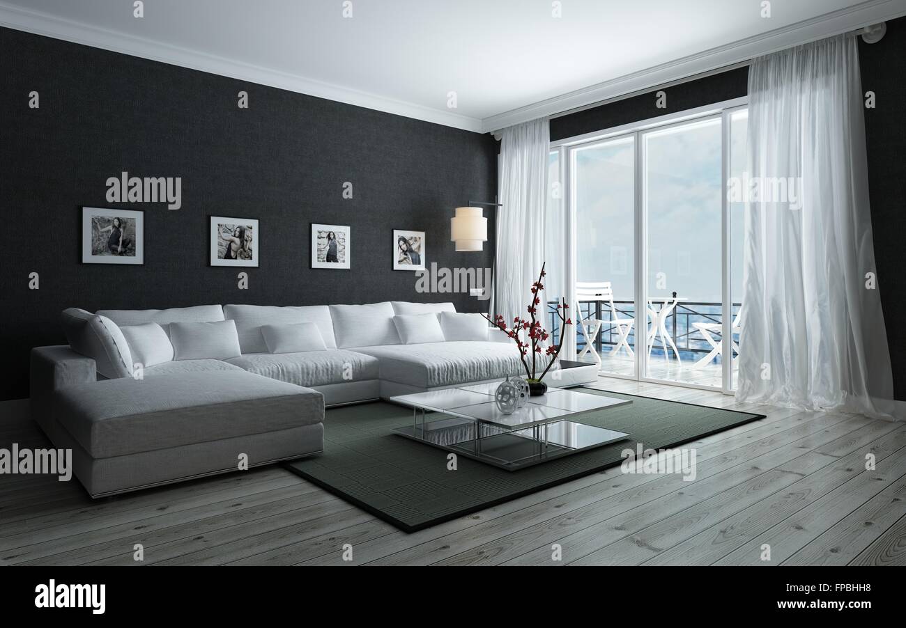 Contemporary Black And White Living Room With Stylish