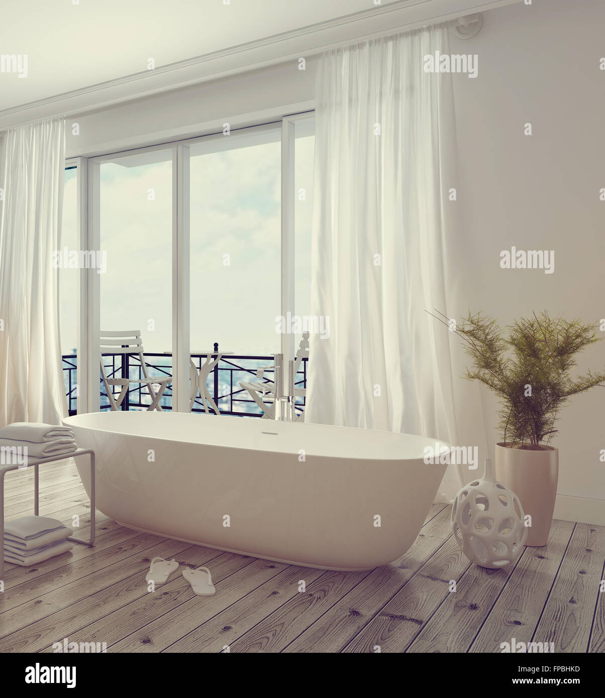 Modern Stylish White Bathroom Interior With A Free Standing