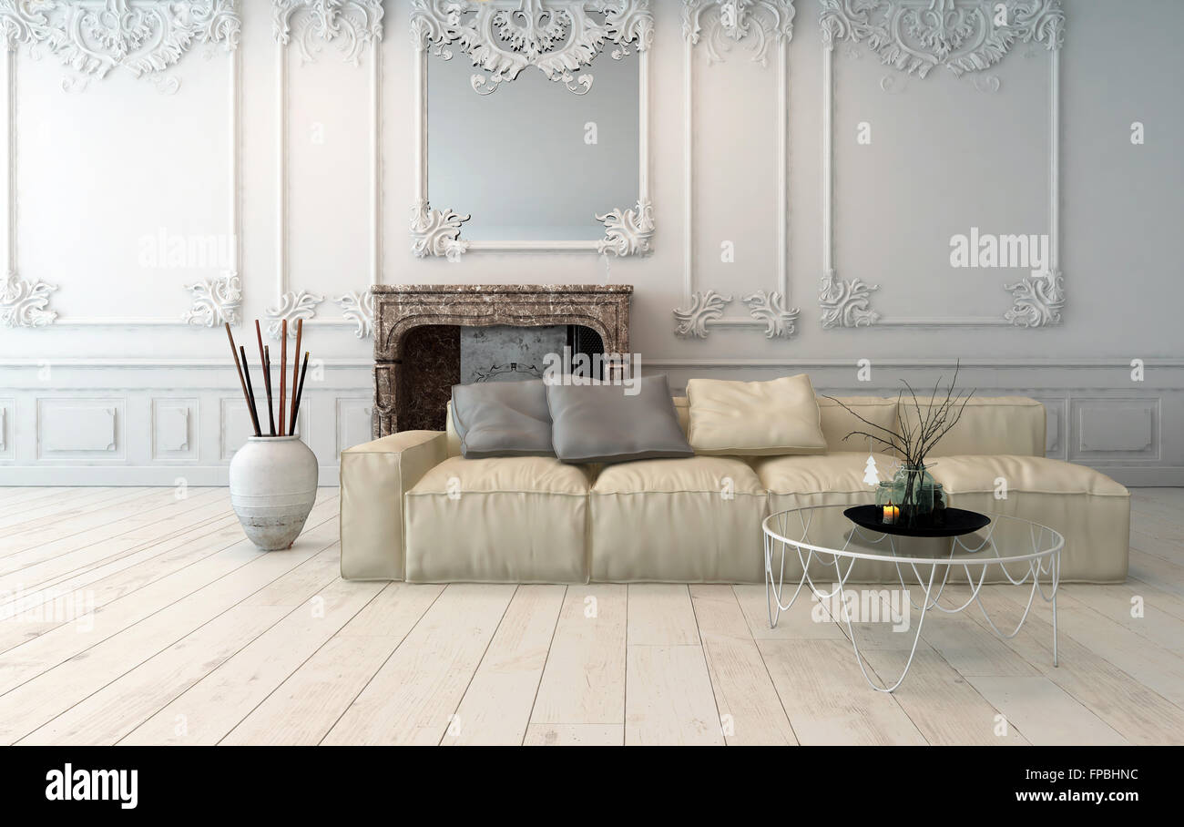 Classical Light Colored Living Room Interior With Decorative