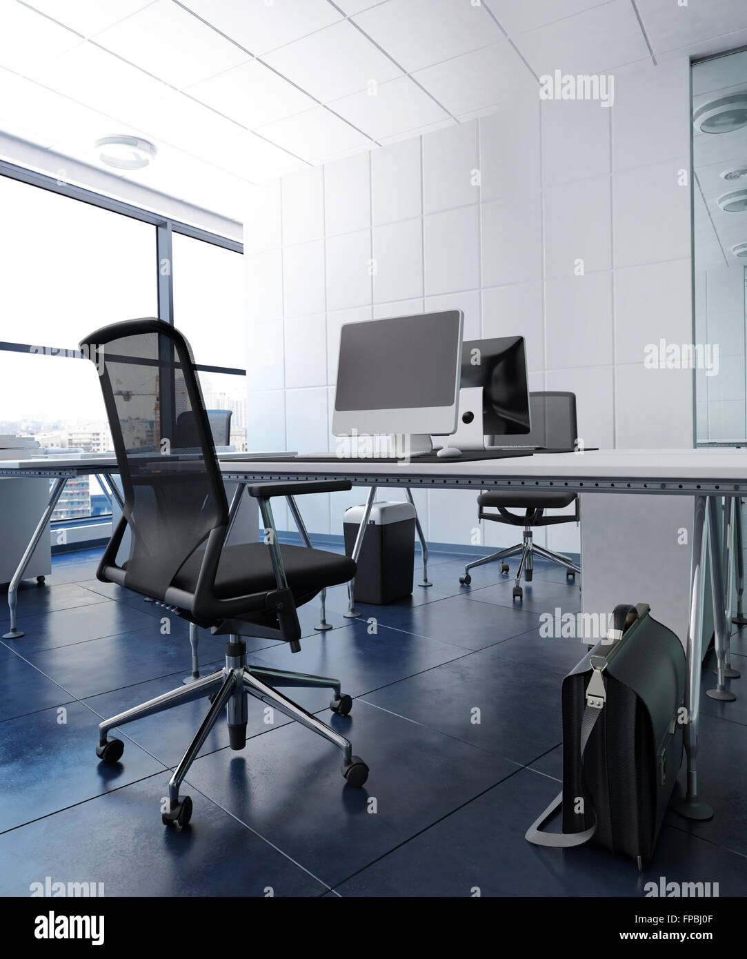 Low Angle View Of Modern Open Concept Office In High Rise Building Stock Photo Alamy