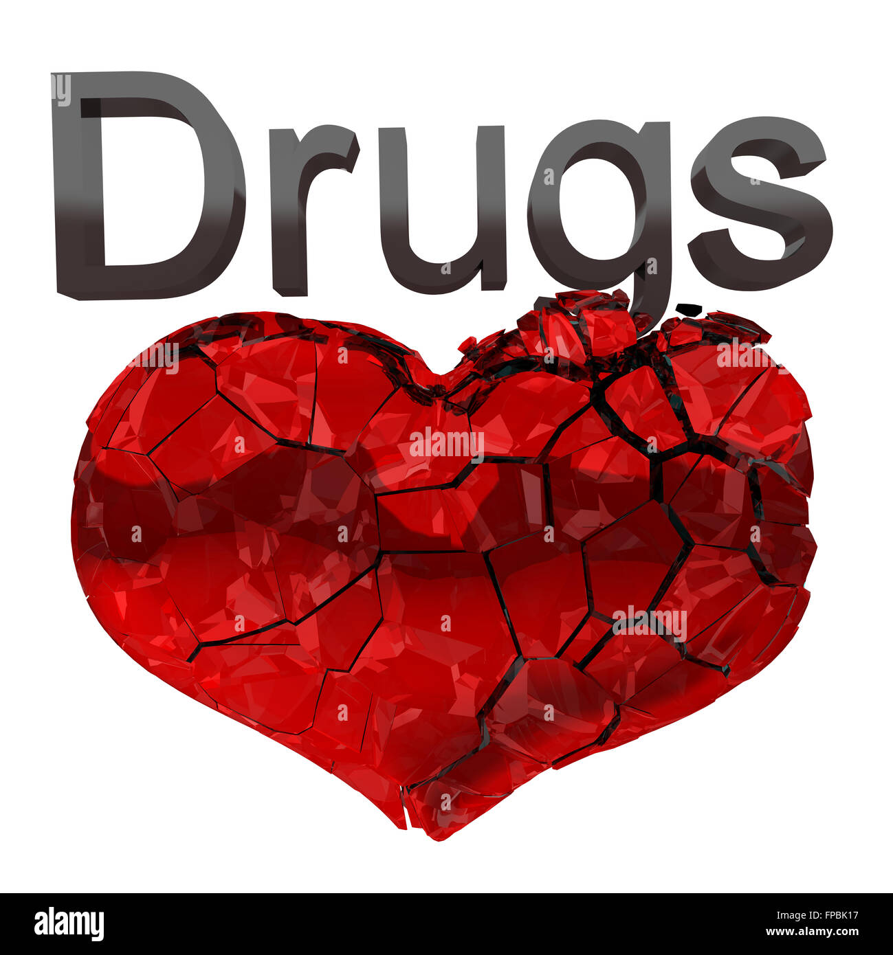 Narcotics and Drugs are killing. Crashing heart isolated. Extralarge