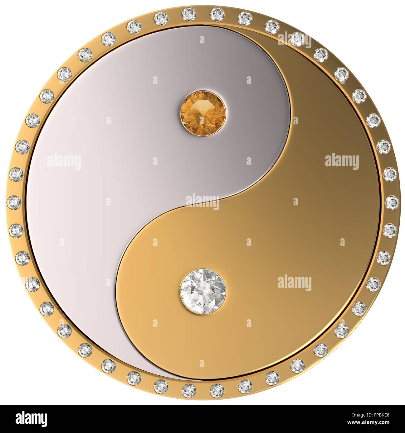 Ying Yang jewel sybmol. Gold and diamonds. Extralarge resolution. Other gems are in my portfolio. Stock Photo