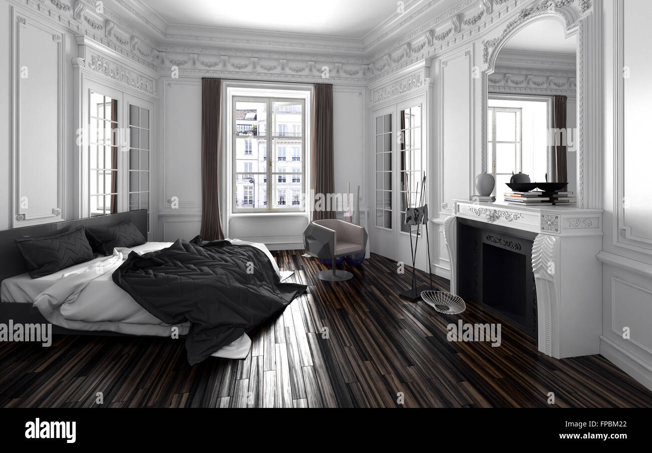 Classic Black And White Bedroom Interior Decor With A Double