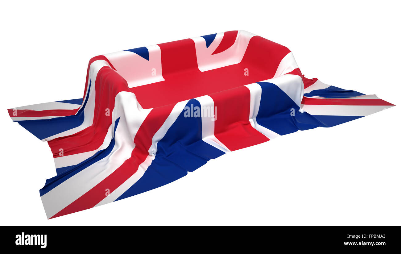 Showcase stand covered with Great Britain flag. Extralarge resolution Stock Photo