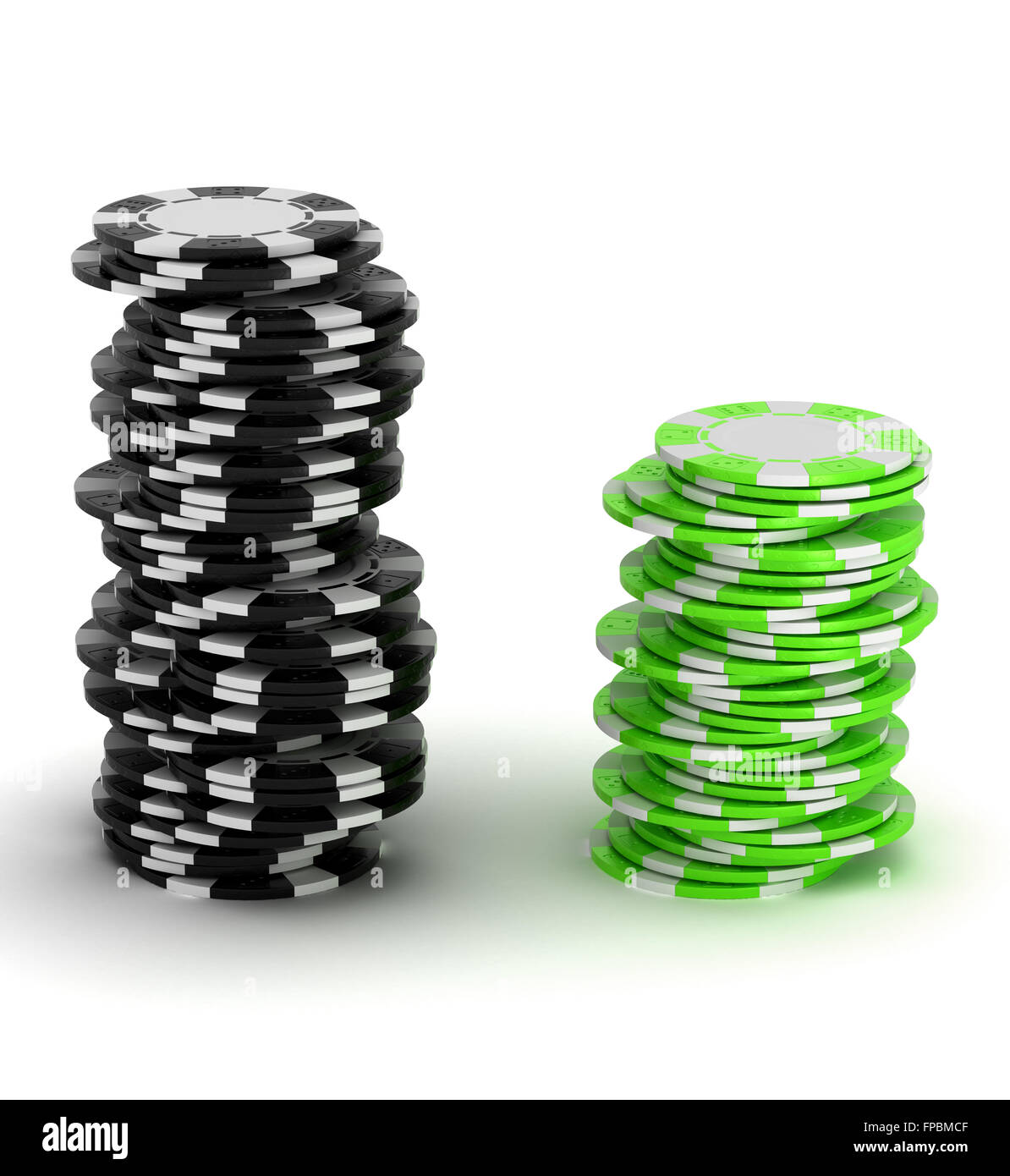 Black and green Casino or roulette chip stacks over white. Extralarge res. Other leisure stuff is in my portfolio Stock Photo