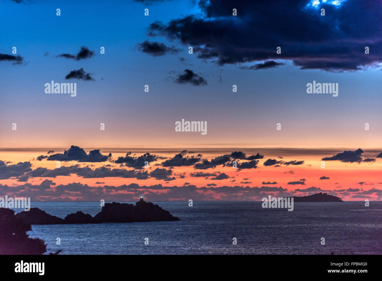 Beautiful sunset over the Adriatic, near Dubrovnik, Croatia. Stock Photo